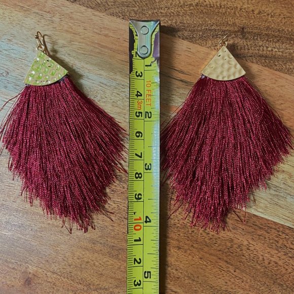 3/$28 Red fringe feather dangle earrings - Picture 5 of 8